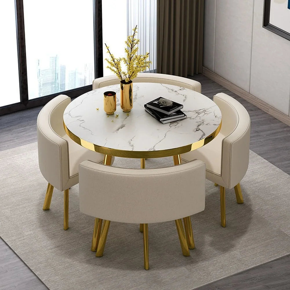 Marble Round 80cm Dining Tables Set 4 Chairs Modern Center Wood Table Luxury White Muebles Para El Hogar Apartment Furniture