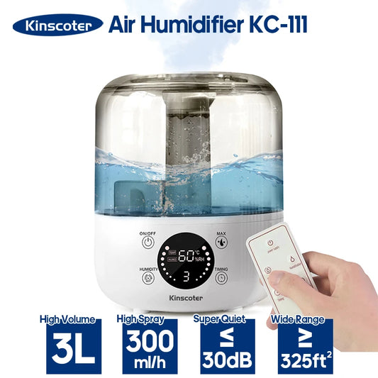 KINSCOTER 3L Air Humidifier Professional Large Capacity Home Humidifier Plant Mist Aroma Diffuser with Remote Control Timer